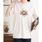 tシャツ USAコットン シャーリングフラワー&ロゴT レディース