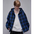 シャツ ダメージチェックフードシャツ メンズ レディース