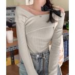 tシャツ クロス オフショルダー リブニットトップス レディース