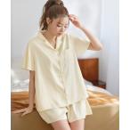 パジャマ ルームウェア ふんわりシルエットサテンシャツパジャマ レディース