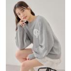 ニット セーター ワッペン付きスウェットライクニット レディース