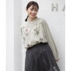 ブラウス シャツ SUPER HAKKA×庄島歩音コットンシャーリング「Tiny flowers」刺繍スタンドカラーブラウス レディース