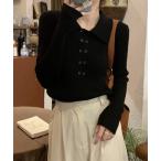 ニット セーター ポロニットトップスきれいめニットセーター レディース