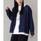 ショッピングイーザッカマニアストアーズ デニムジャケット gジャン ノーカラー ステッチデニムジャケット レディース