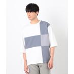 tシャツ 七分袖 カラーブロック パッチワークTシャツ メンズ