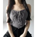 キャミソール 「 ２color 」レースアップリボンコルセットデニムビスチェ  ／ lace up ribbon corset denim busti