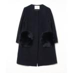 ショッピング毛皮 「ANAYI」 ノーカラーコート 36 ネイビー レディース