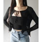 カーディガン 「 ２color 」フロントリボンシアーニットショートカーディガン ／ front ribbon sheer knit short ca