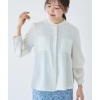 ブラウス シャツ 袖2WAY バンドカラーWポケットブラウス レディース