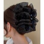 ヘアクリップ シュシュ風 ラメ ビッグサイズ バンスクリップ