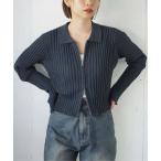 カーディガン ダブルジップ襟付きリブカーディガン レディース