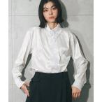 ブラウス シャツ アシンメトリー襟総柄パール付きブラウス レディース