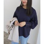 tシャツ ゴールドボタンボリュームスリーブカットソー レディース