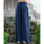 パンツ 綿麻ワイドロングパンツ レディース