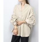カーディガン スタンドカラー袖タック2WAYブラウス レディース