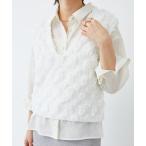 ベスト ジレ 「手洗い可能」フリンジ編みVネックベスト レディース