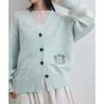 カーディガン レタード刺繍ニットカーディガン レディース