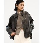ショッピングレザー ブルゾン アウター 「STUDIOUS/ステュディオス」Faux Leather Stand Collar Blouson/フェイクレザースタンドカラ