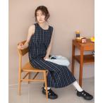 ワンピース チェック柄ロングワンピース/ネイビー 韓国 ビンテージ ガーリー フェミニン トラッド 春服 夏服