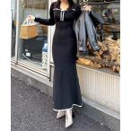 ワンピース 配色リボンニットマーメイドワンピース