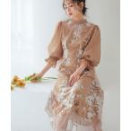 ショッピング結婚式 ドレス オケージョンドレス 結婚式 ｜ チュール 刺繍 切り替え タックワンピース ドレス ｜ 二次会 披露宴 美脚 ワンピース オケージョン お呼ば