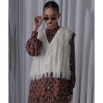 ベスト ジレ ラメフリンジニットベスト レディース