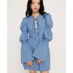 ワンピース FRONT RIBBON PUFF SLEEVE OP フロント リボン パフスリーブ ワンピース