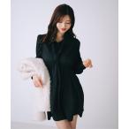 ワンピース 「GLOW掲載」マルチWAYリボン付きウエストタックミニワンピース  秋服 ミニ丈 ボリューム袖 ボウタイワンピ