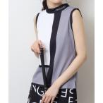 tシャツ カラーブロック ノースリーブモックネックシャツ レディース
