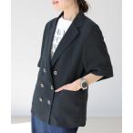 ジャケット テーラードジャケット 杢調ツイル半袖テーラードジャケット レディース