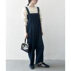 サロペット オーバーオール SHIPS any:「洗濯機可能」リネン ミックス タック ワイド サロペット レディース