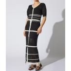 ワンピース 2WAYフリンジライン配色クロシェニットワンピース 半袖 夏服