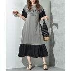 ワンピース 袖裾布帛切替ロゴワン