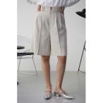 スラックス パンツ ポリエステルリネンミックスハーフパンツ レディース