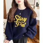 ショッピングニット ニット セーター ジャガードビッグロゴニットプルオーバー レディース