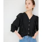 ブラウス シャツ PEシュリンクVネックフリルブラウス レディース