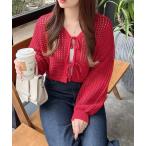 カーディガン フロントリボンメッシュニットカーディガン レディース