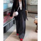 スラックス パンツ 「napinna maison×4sisters」ストライプタックワイドスラックス レディース