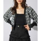 カーディガン 2WAYチェックパターンニットカーディガントップス レディース