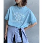 tシャツ 「Americana×JEANS FACTORY/アメリカーナ×ジーンズファクトリー」 別注 ラウンドヘム カレッジプリントTシャツ レディ