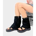 サンダル レッグウォーマー付きオープントゥ厚底サマーブーツ レディース