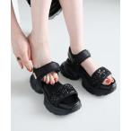 サンダル 厚底グリッターベルクロスポーツサンダル レディース