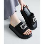 サンダル 厚底ビジューニットサンダル レディース