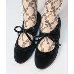 バレエシューズ パンプス レースアップ リボンベロアバレエパンプス
