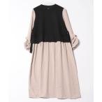 ワンピース 袖タックデザイン異素材切替ワンピース