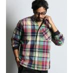 シャツ 「INDIGO LABEL」 INDIGO MADRAS CHECK RIBBED SHIRT：インディゴ マドラスチェック リブ袖シャツ メ