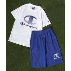 パジャマ 2025SS Champion/チャンピオン ロゴプリント 半袖Tシャツ+ショートパンツ ハーフパンツ セットアップ 上下セット キッズ 子