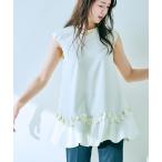 ブラウス シャツ フラワーモチーフ付きペプラムブラウス レディース