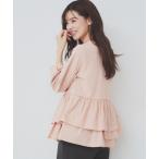 tシャツ カットジョーゼットドッキングペプラムトップス「洗濯機可」 レディース