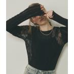 tシャツ レース切り替えロングスリーブトップス レディース